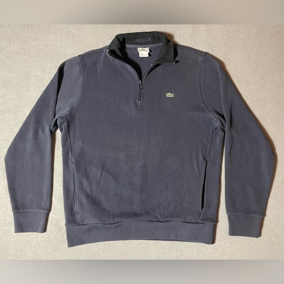Lacoste 1/4 Zip Cotton Sweatshirt Men’s Navy Blue Size XL Long Sleeve - Picture 1 of 4